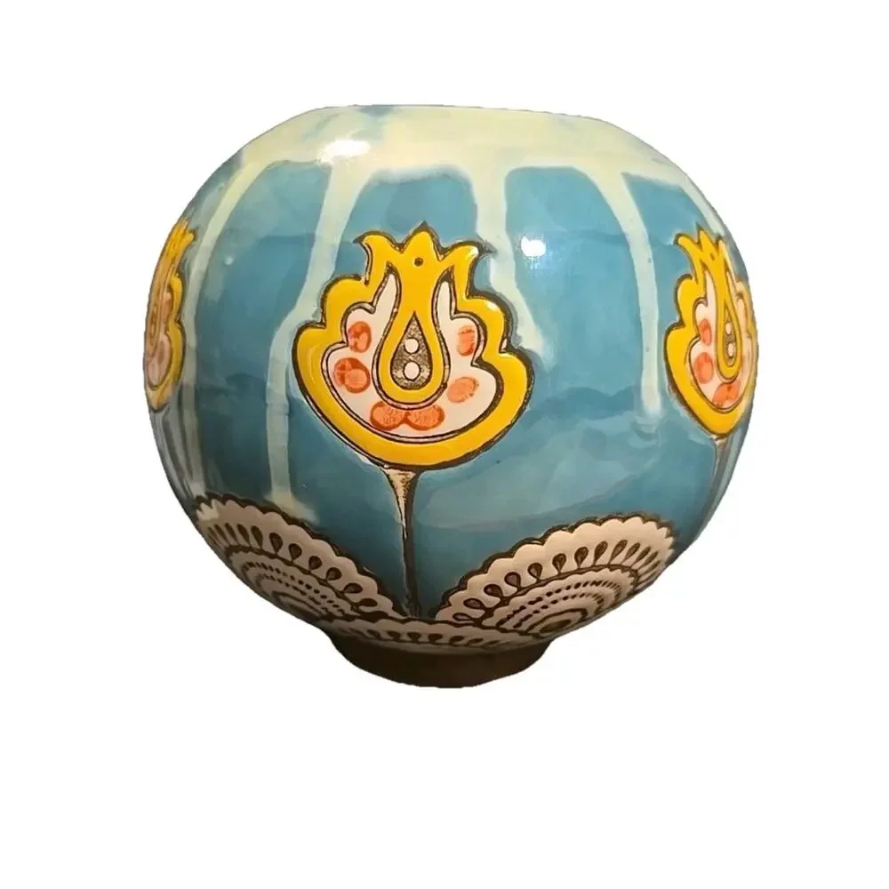 Antrtropologie Bohemian Round Ceramic Hand Painted Drip Glazed Ceramic 6